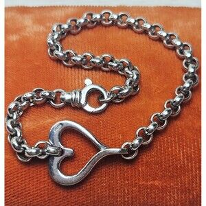 14k AU White Gold Bracelet Italy Milros Rolo Chain Heart Link 7.9gr Classic